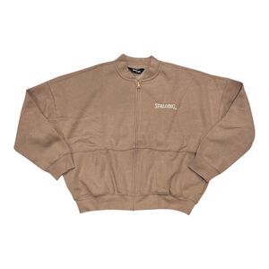 Spalding Women's Zip Up Fleece Activewear Bomber Jacket with Pockets - Taupe